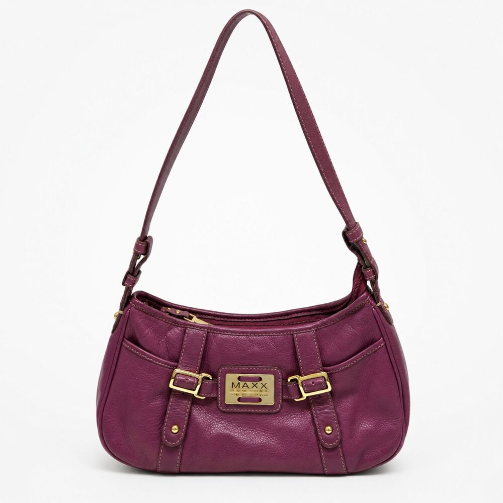 Maxx New York 90s Y2K Pink Leather Shoulder Bag Inner Pockets Zipper Closure
